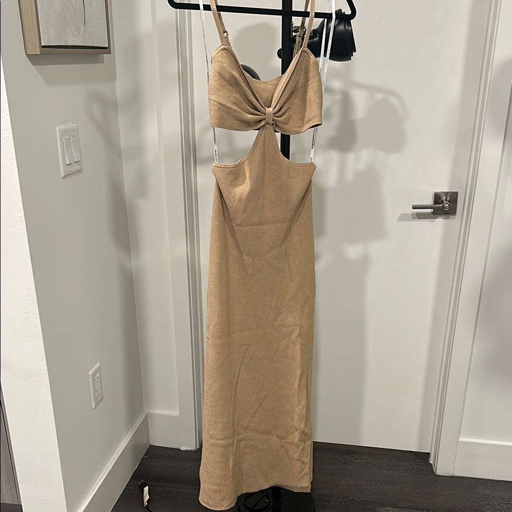 Elegant Beige Cut-Out Dress